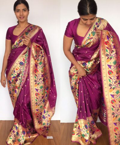 Magenta Banarasi Silk Saree with Paithani Weaves