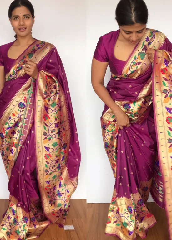 Magenta Banarasi Silk Saree with Paithani Weaves