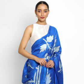 Blue Handpainted Pure Silk Saree