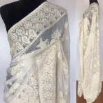 White Georgette Saree with Embroidery - Image 2