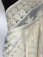 White Georgette Saree with Embroidery - Image 5