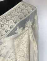 White Georgette Saree with Embroidery - Image 6