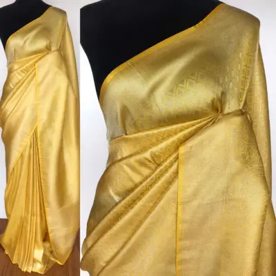 Butter Yellow Banarasi Silk Saree with Silver Zari Weaves