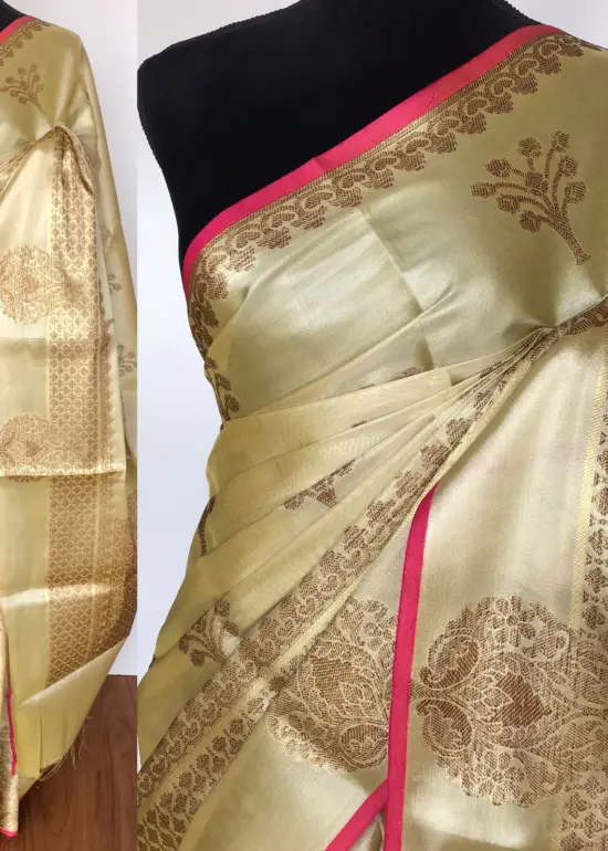 Yellow Tissue Silk Saree with zari weaves