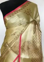 Yellow Tissue Silk Saree with zari weaves - Image 3