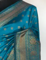 Blue Banarasi Soft Silk Saree with Antique Gold Zari Weaves - Image 6