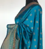 Blue Banarasi Soft Silk Saree with Antique Gold Zari Weaves - Image 7
