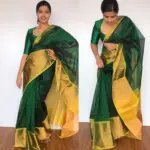 Bottle Green Mangalagiri Silk Saree - Image 2