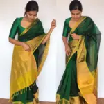 Bottle Green Mangalagiri Silk Saree - Image 4