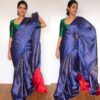 Royal Blue Kanjivaram Silk Saree with Handwoven Silver Zari Weaves