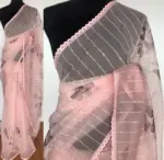 Peach Organza Saree with Floral Prints