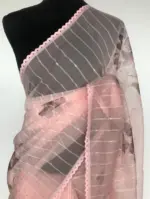 Peach Organza Saree with Floral Prints - Image 3
