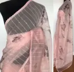 Peach Organza Saree with Floral Prints - Image 2