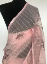 Peach Organza Saree with Floral Prints - Image 4