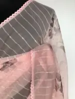 Peach Organza Saree with Floral Prints - Image 6
