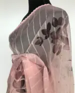 Peach Organza Saree with Floral Prints - Image 7