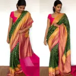 Bottle Green Banarasi Khaddi Georgette Saree with Antique Gold Zari Weaves - Image 3