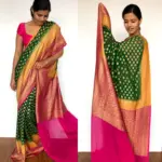 Bottle Green Banarasi Khaddi Georgette Saree with Antique Gold Zari Weaves - Image 4