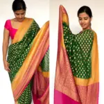 Bottle Green Banarasi Khaddi Georgette Saree with Antique Gold Zari Weaves - Image 2