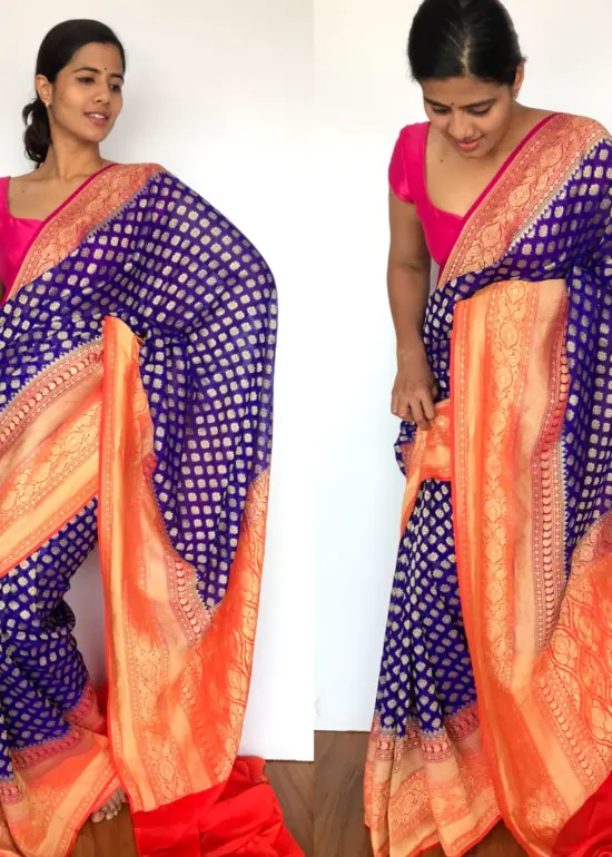 Royal Blue Banarasi Khaddi Georgette Saree with Antique Gold Zari Weaves