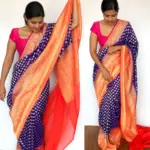 Royal Blue Banarasi Khaddi Georgette Saree with Antique Gold Zari Weaves - Image 5