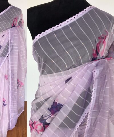 Lilac Organza Saree with Floral Prints