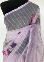 Lilac Organza Saree with Floral Prints - Image 3