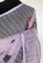 Lilac Organza Saree with Floral Prints - Image 4