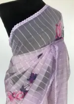 Lilac Organza Saree with Floral Prints - Image 5