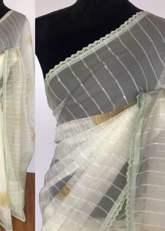 Sea Green floral Organza Saree