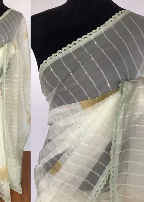 Sea Green floral Organza Saree