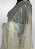 Sea Green Organza Saree with Floral Prints - Image 6