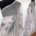 Grey Organza Saree with Floral Prints - Image 2