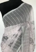 Grey Organza Saree with Floral Prints - Image 4
