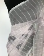 Grey Organza Saree with Floral Prints - Image 5