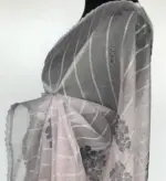 Grey Organza Saree with Floral Prints - Image 6