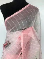 Light Peach Organza Saree with Floral Prints - Image 6