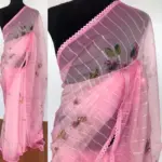 Pink Organza Saree with Floral Prints