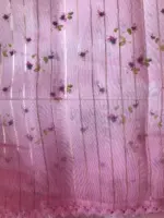 Pink Organza Saree with Floral Prints - Image 3