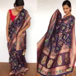 Navyblue Banarasi Silk Saree in Georgette with Beautiful Gharchola Weaves - Image 3