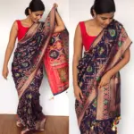 Navyblue Banarasi Silk Saree in Georgette with Beautiful Gharchola Weaves - Image 4
