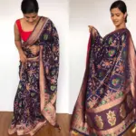 Navyblue Banarasi Silk Saree in Georgette with Beautiful Gharchola Weaves - Image 5