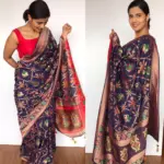 Navyblue Banarasi Silk Saree in Georgette with Beautiful Gharchola Weaves - Image 6