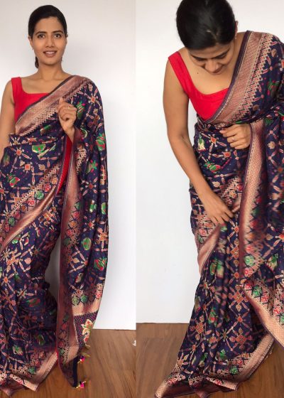 Navyblue Banarasi Silk Saree in Georgette with Beautiful Gharchola Weaves