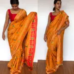 Mustard Banarasi Silk Saree in Georgette with Beautiful Gharchola Weaves - Image 2