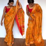 Mustard Banarasi Silk Saree in Georgette with Beautiful Gharchola Weaves