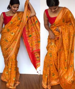 Mustard Banarasi Silk Saree in Georgette with Beautiful Gharchola Weaves