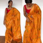 Mustard Banarasi Silk Saree in Georgette with Beautiful Gharchola Weaves - Image 3