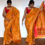 Mustard Banarasi Silk Saree in Georgette with Beautiful Gharchola Weaves - Image 4