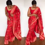 Red Banarasi Silk Saree in Georgette with Beautiful Gharchola Weaves